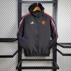 2024 Manchester United Windbreaker Black Color Bars Soccer Jersey